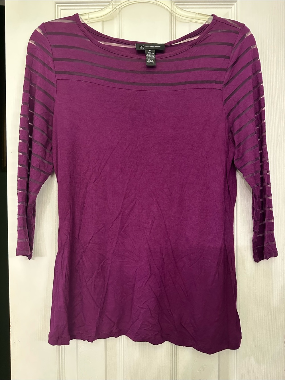 INC International Concepts Plum Sheer-Striped Long Sleeve Top
